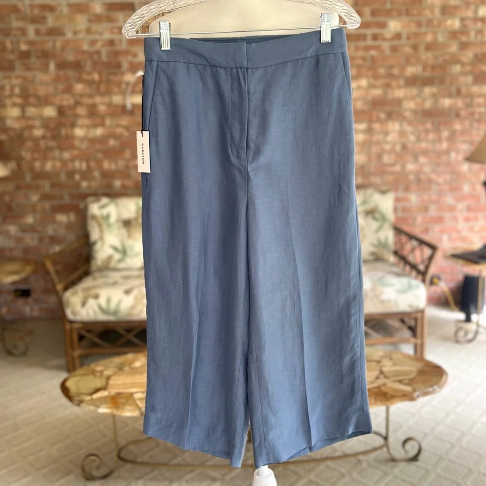 Babaton Aritzia Tahoma Blue Linen Blend Crop Pants Culottes S NWT Quiet Luxury